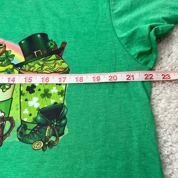 St. Patty's Day Coffee and Gnomes Green Tee Large - Picture 5 of 6